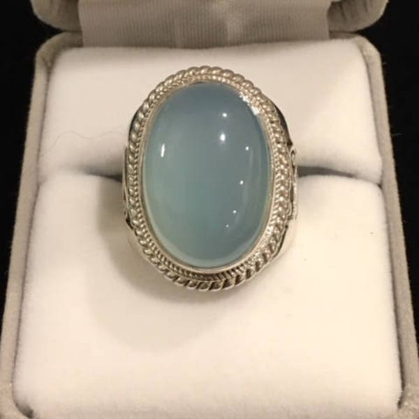 Fine Silver & Blue Chalcedony Ring