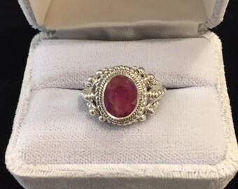 Fine Silver oval Ruby ball ring