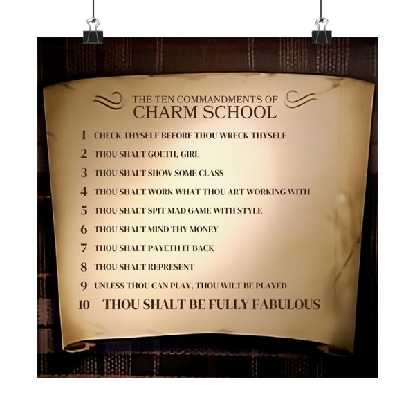 Charm School 10 Commandments POSTER | VH1 Reality TV | Funny Horizontal Wall Art | Art Print | Framed Decor | Gift for Reality Fans