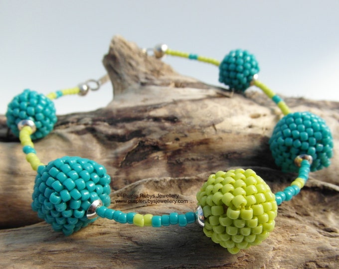 Turquoise & Lime Beaded Bead Bracelet