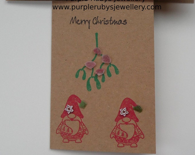 Gnomes Under the Mistletoe Christmas Card - Brown