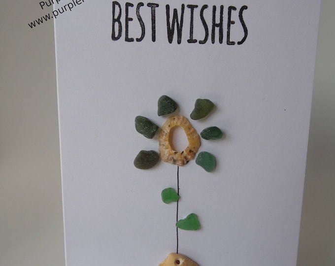 Best Wishes Sea Glass Flower in Sea Shell Vase Birthday Card