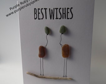 Best Wishes Amber Sea Glass Birds Birthday Card