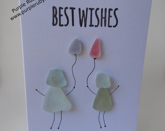 Sea Glass Best Wishes Card Celebration People, Purple & Red Balloons