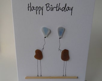 Happy Birthday Amber Sea Glass Birds Birthday Card