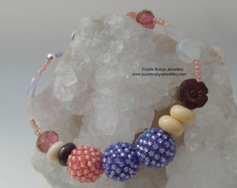 Lilac and Peach Woven Bead Bracelet