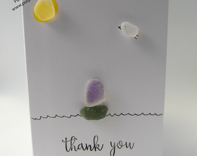 Purple Ship & Bird  Sea Glass Thank You Card