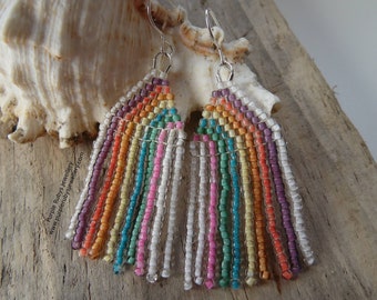Pastel Rainbow Boho Fringe Earrings