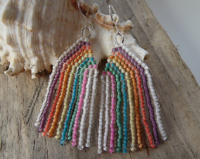 Pastel Rainbow Boho Fringe Earrings