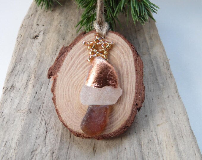 Sea Glass Copper Foil Christmas Tree with Gold Beaded Star Christmas Decoration