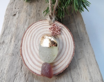 Sea Glass Gold Foil Christmas Tree with Copper Beaded Star Christmas Decoration