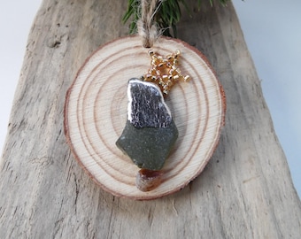 Sea Glass Silver Foil Christmas Tree with Gold Beaded Star Christmas Decoration