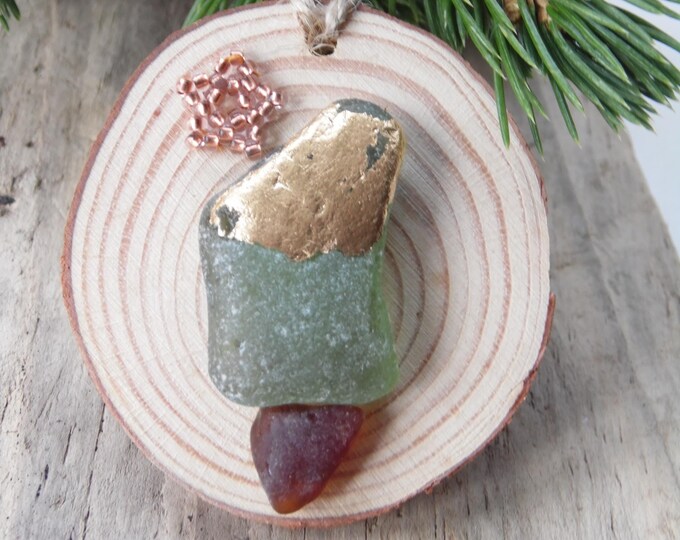 Sea Glass Gold Foil Christmas Tree with Copper Beaded Star Christmas Decoration