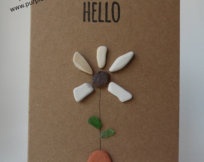 White Sea Pottery Flower in Terracotta Vase 'Hello' Card