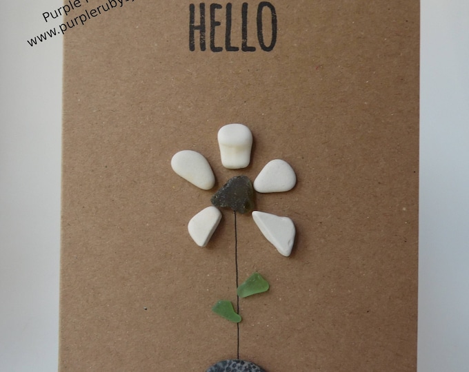 White Sea Pottery Flower in Stone Vase 'Hello' Card