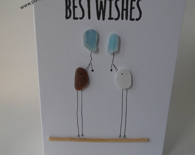 Best Wishes Amber & White Sea Glass Birds Birthday Card