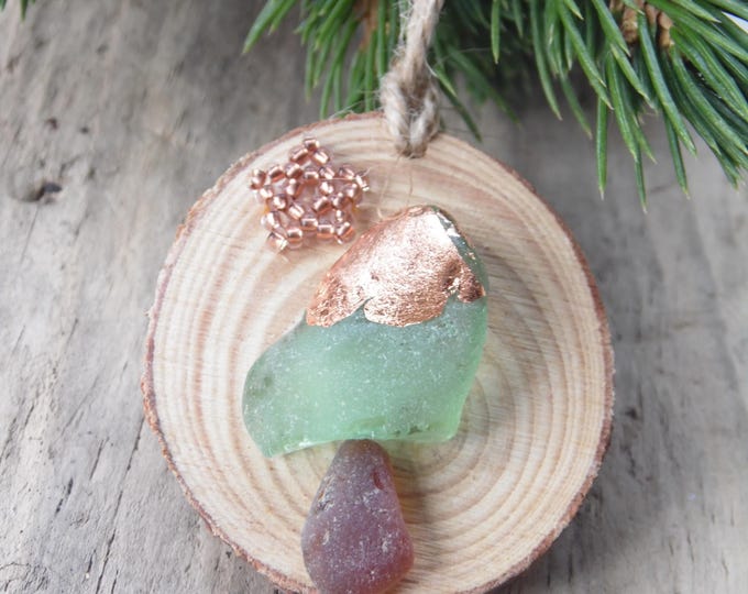 Sea Glass Copper Foil Christmas Tree with Copper Beaded Star Christmas Decoration