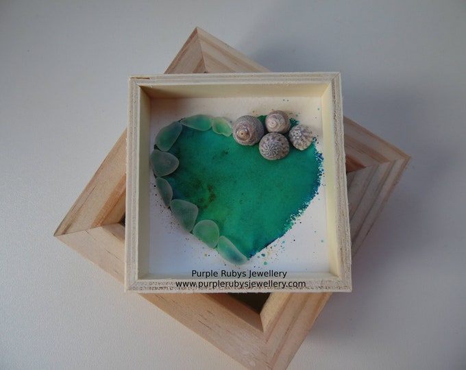 Sea Green Tones Tie-Dye Heart of Cornwall Sea Glass, Sea Shell Picture