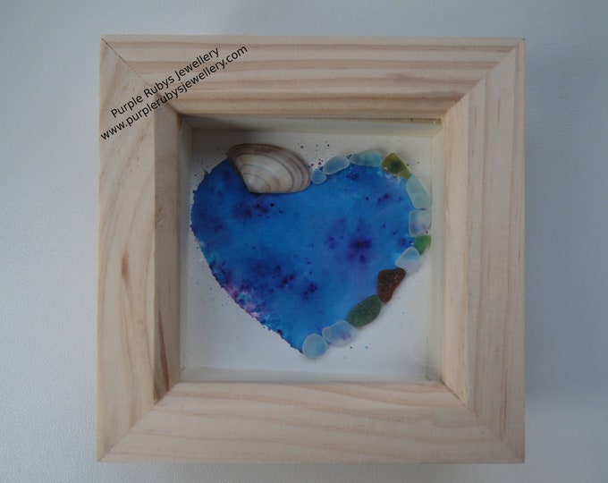 Deep Blue & Purple Tie-Dye Heart of Cornwall Sea Glass Picture