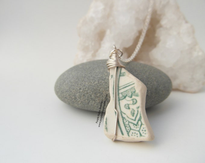 Green and White Dorset Sea Pottery Necklace