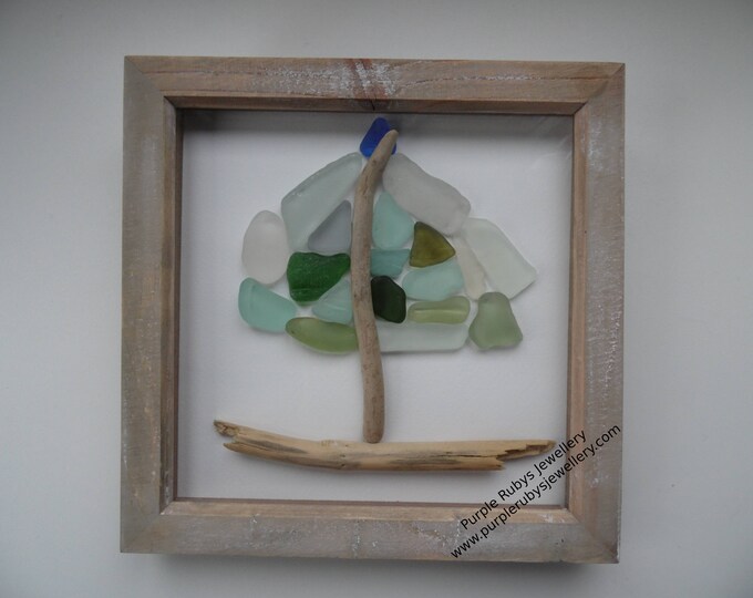 Sea Glass & Driftwood Sailing Ship