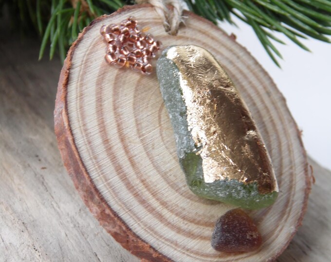 Sea Glass Gold Foil Christmas Tree with Copper Beaded Star Christmas Decoration