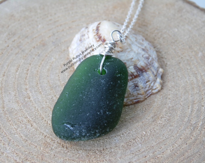 Deep Green Lyme Regis Dorset Sea Glass Necklace