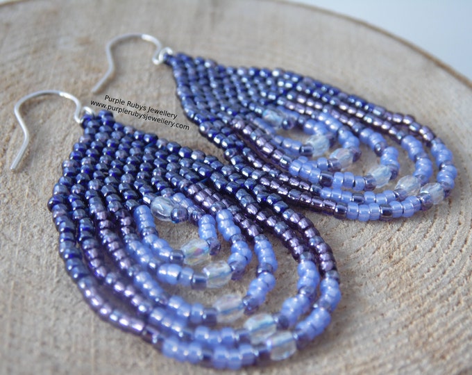 Deep Blue & Purple Lustre Beaded Teardrop Earrings