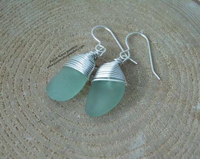 Bright Seafoam Mermaids Tears Cornish Sea Glass Earrings