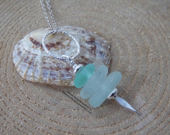 Aquamarine Cornish Sea Glass Stack Necklace Marazion Penzance