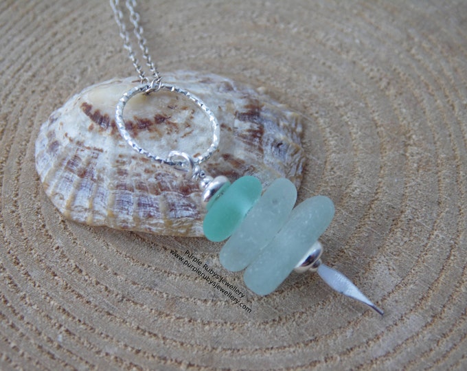 Aquamarine Cornish Sea Glass Stack Necklace Marazion Penzance