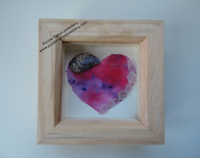 Red & Purple Tie-Dye Heart of Cornwall Sea Glass , Sea Shell Picture