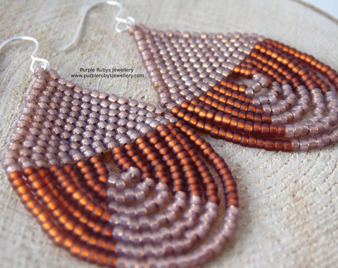 Bronze & Copper Tones Beaded Teardrop Earrings