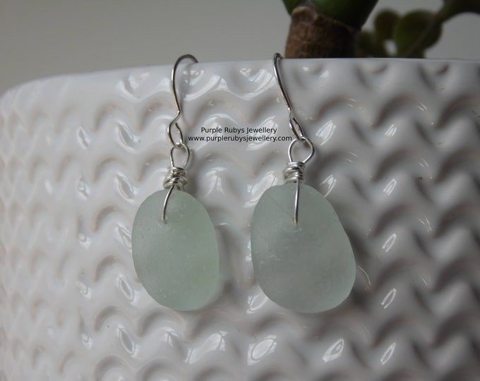 Seafoam Mermaids Tears Cornish Sea Glass Earrings