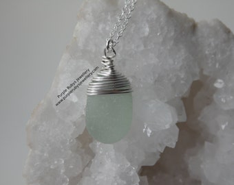 Penzance, Cornwall Seafoam Mermaids Tear Dainty Necklace