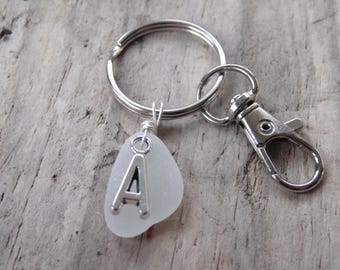 Initial 'A' White Cornish Sea Glass ~ Bag Charm ~ Key Ring