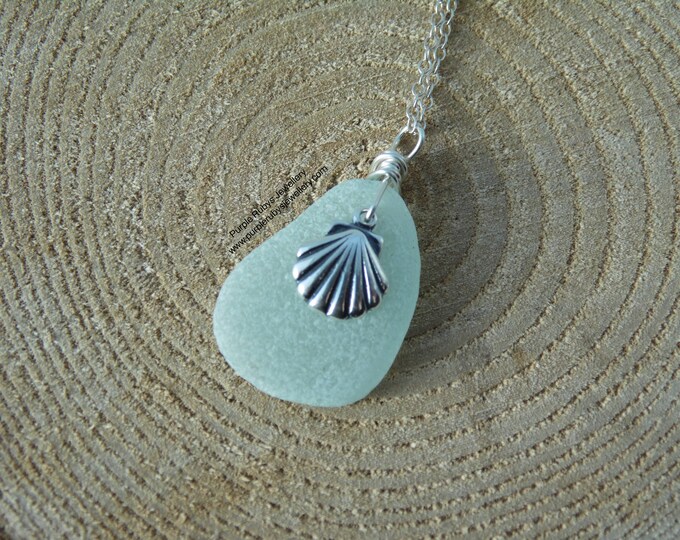 Seafoam Mermaids Tear Necklace with Sea Shell Charm