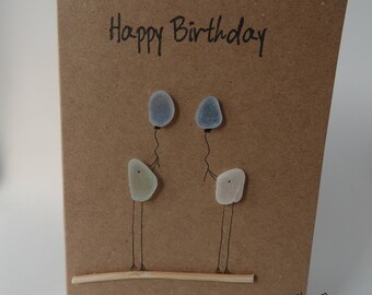 Sea Glass Happy Birthday Birds with Blue Balloons