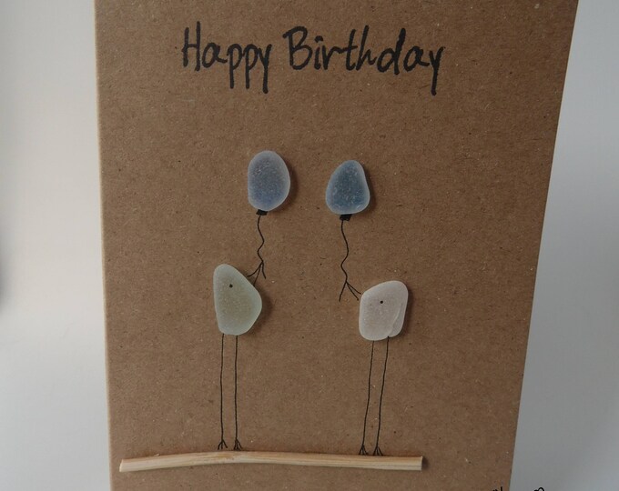 Sea Glass Happy Birthday Birds with Blue Balloons