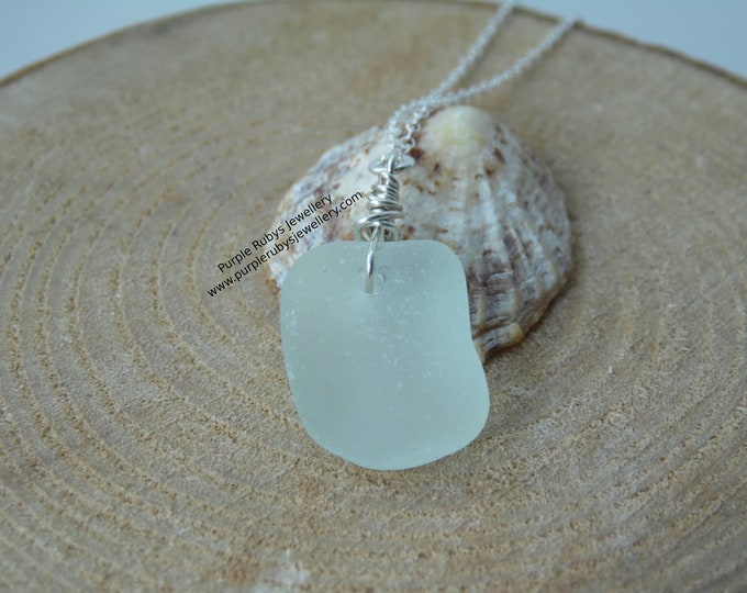 White Lyme Regis Dorset Sea Glass Necklace