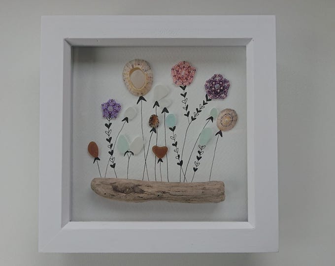 Meadow Flowers Cornish Sea Glass Beaded Flowers Peach Purple Picture