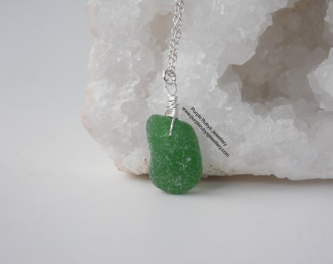 Bright Bottle Green Cornish Sea Glass Necklace