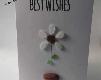 Best Wishes Sea Glass Flower in Stone Vase Birthday Card