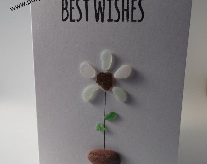 Best Wishes Sea Glass Flower in Stone Vase Birthday Card