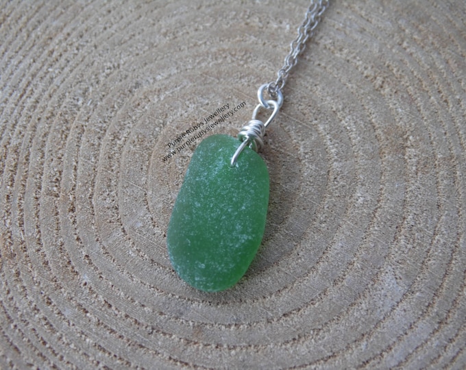 Bright Bottle Green Cornish Sea Glass Necklace