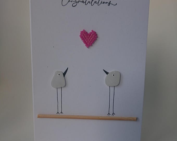 Sea Glass Birds Matt Pink Heart Congratulations Card