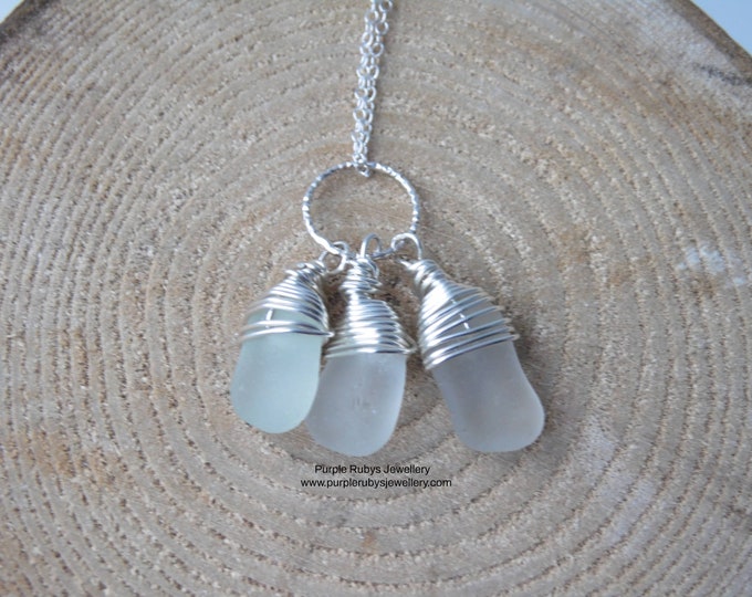 Trio of Whites Cornish Sea Glass Necklace