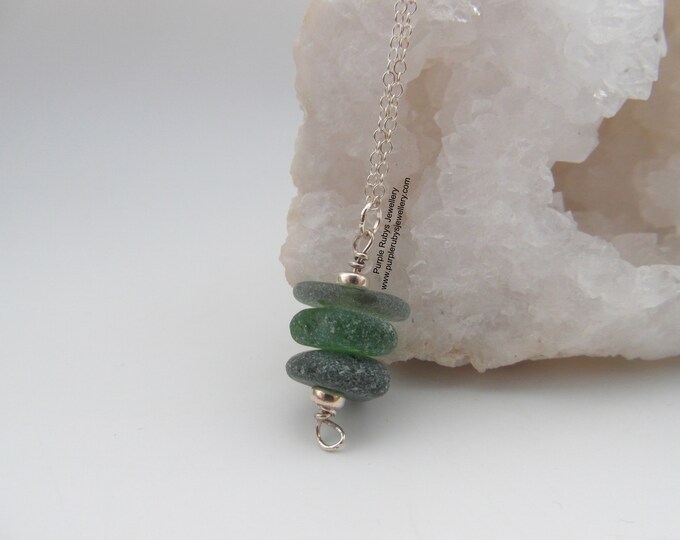 Deep Greens Cornish Sea Glass Stack Necklace