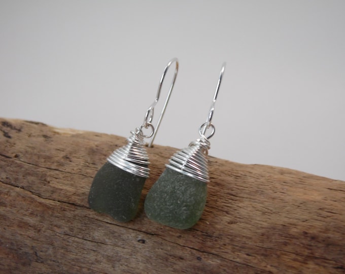 Dainty Olive Portreath Cornish Sea Glass Earrings