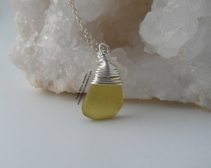 Cornish Lime Yellow Sea Glass Necklace